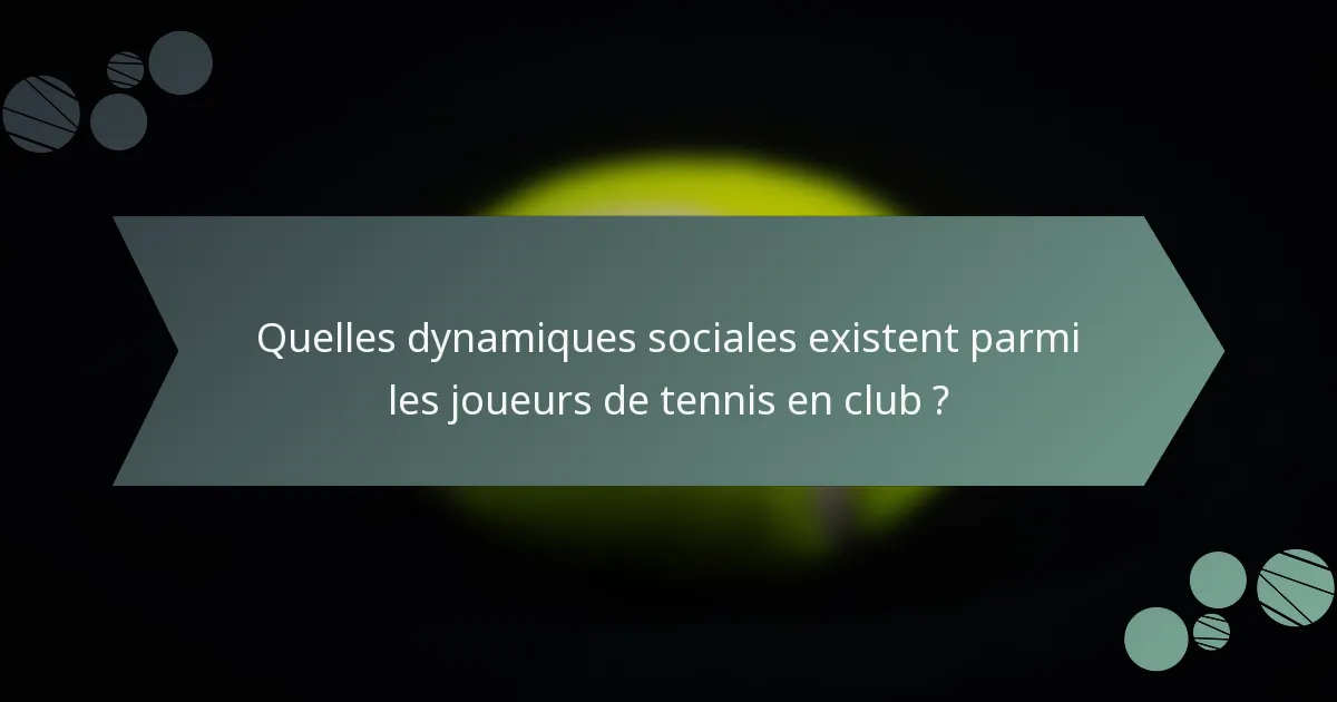 Quelles dynamiques sociales existent parmi les joueurs de tennis en club ?